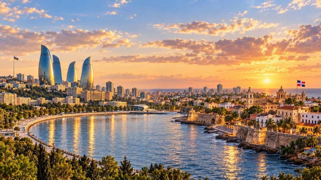 Azerbaycan ve Dominik Cumhuriyeti bayrakları