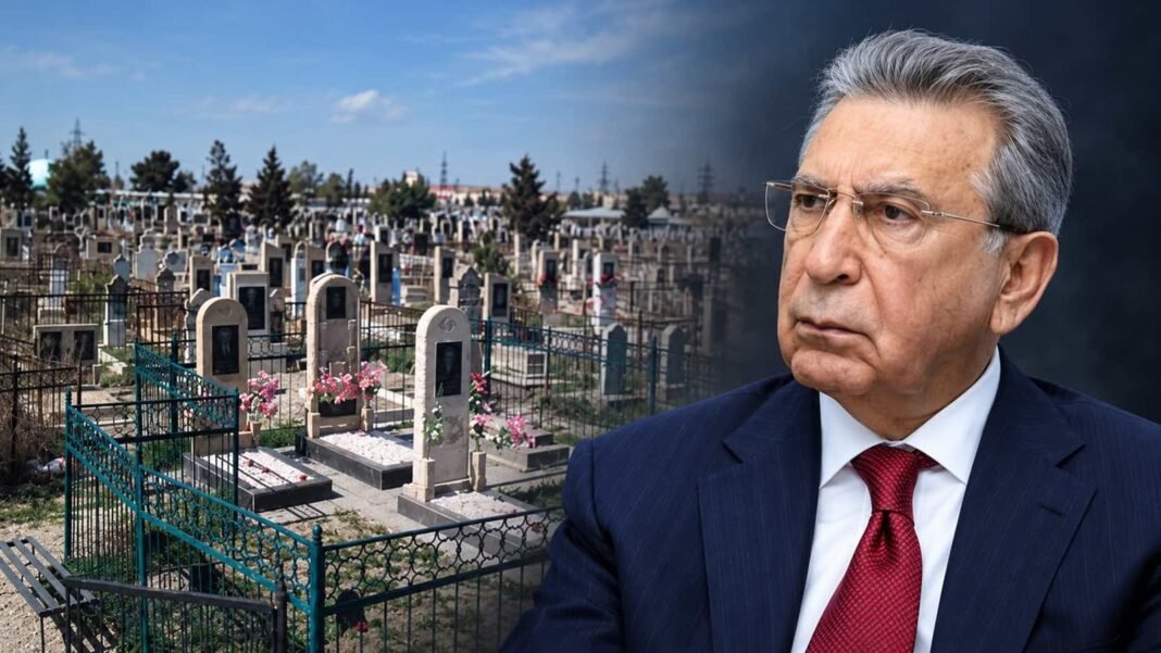 Ramiz Mehdiyev’in mezarlığa baktığı temsili kolaj